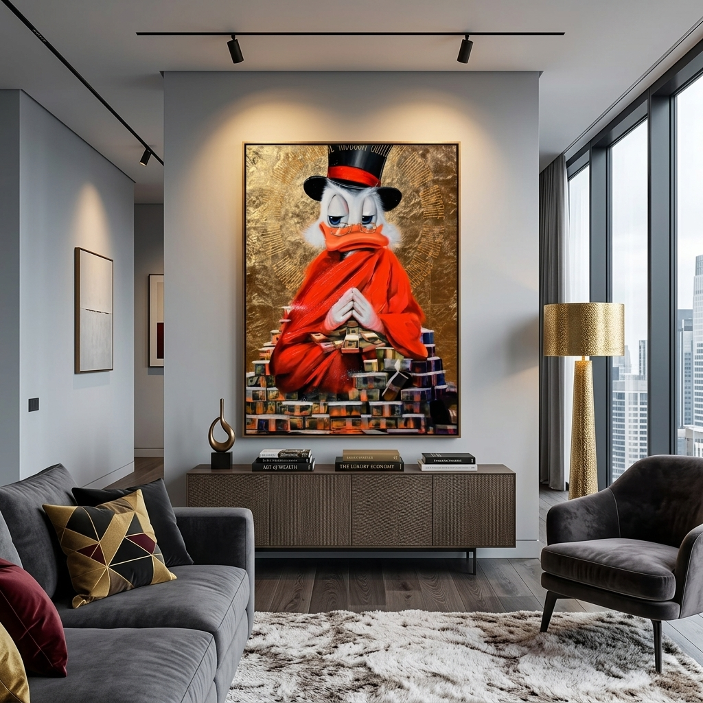 Scrooge meditation wealth golden Inspirational Canvas Wall Art Print