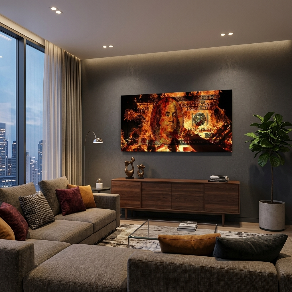 Inspirational Canvas Wall Art Print 100 dollars on fire