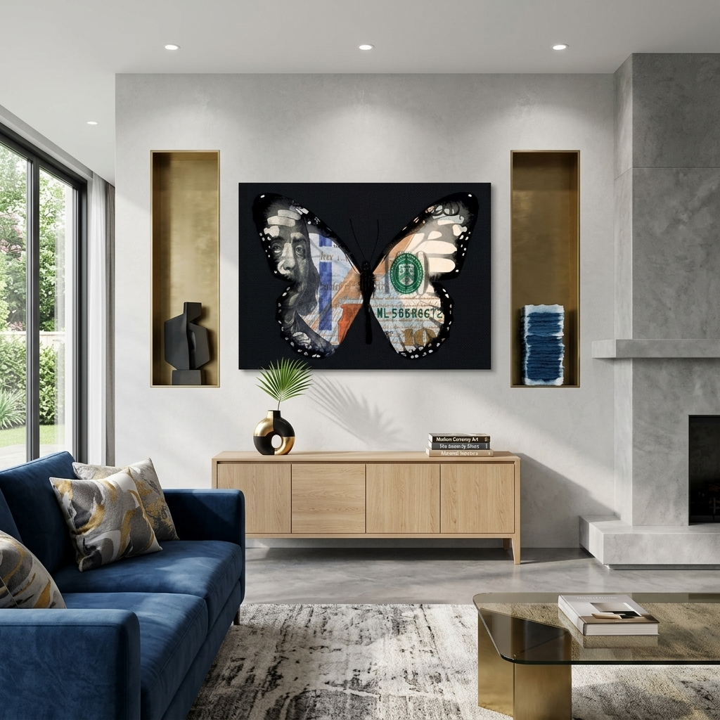 Butterfly dollar black Motivational Canvas Wall Art Print