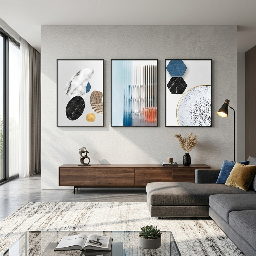 Multi Panel Canvas Wall Art Print Abstraction with geometric marble figures