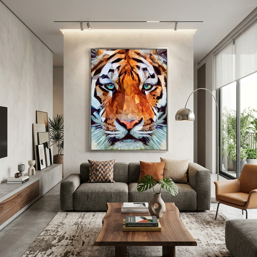 Strong lion geometric Canvas Wall Art Print