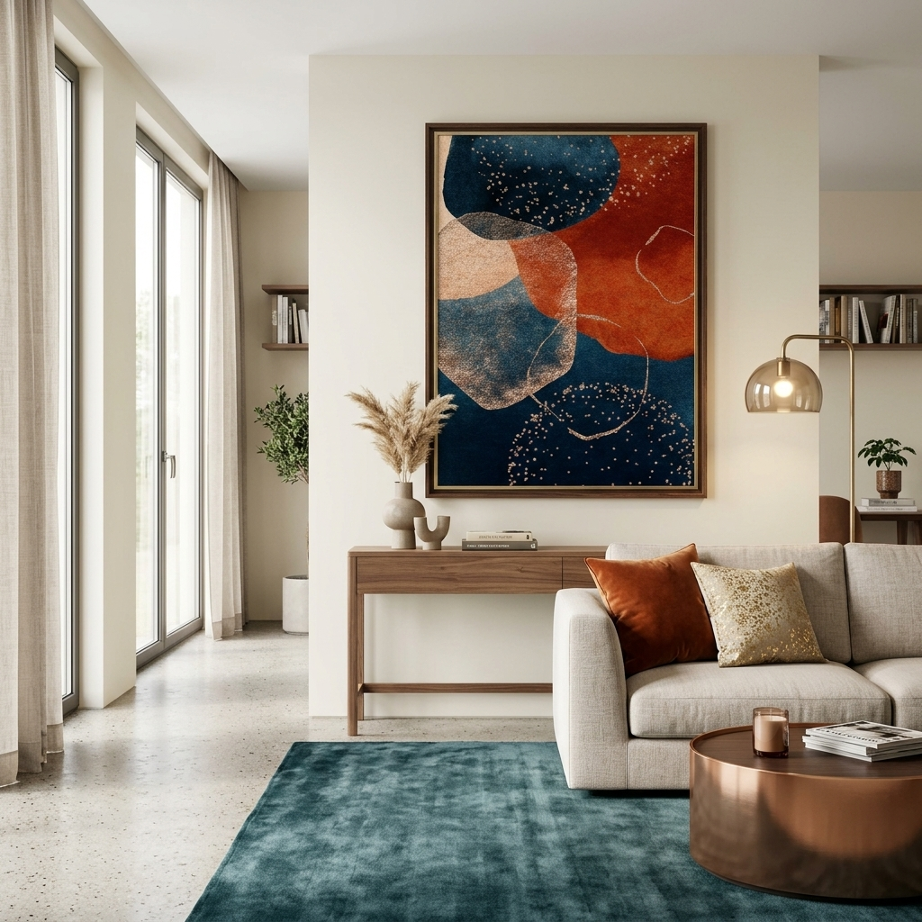Blue with burgundy tones Abstraction Canvas Wall Art Print