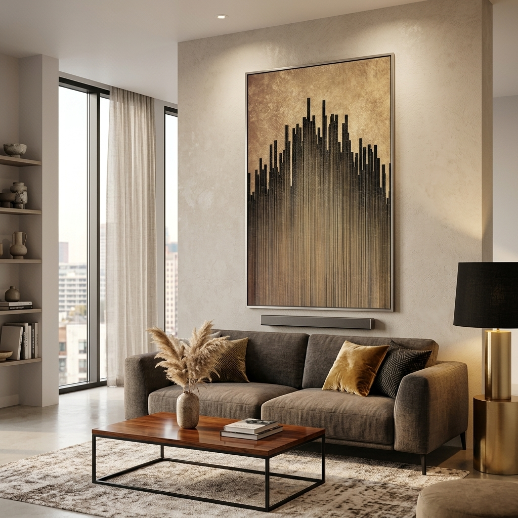 Dark vertical lines on a gold background Abstraction Canvas Wall Art Print