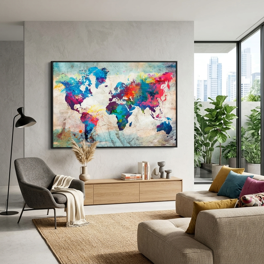 World map in different colors Canvas Wall Art Print