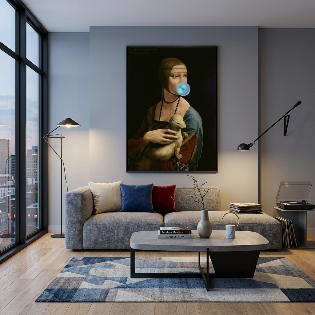 Canvas Wall Art Print Lady with ermine with blue gum