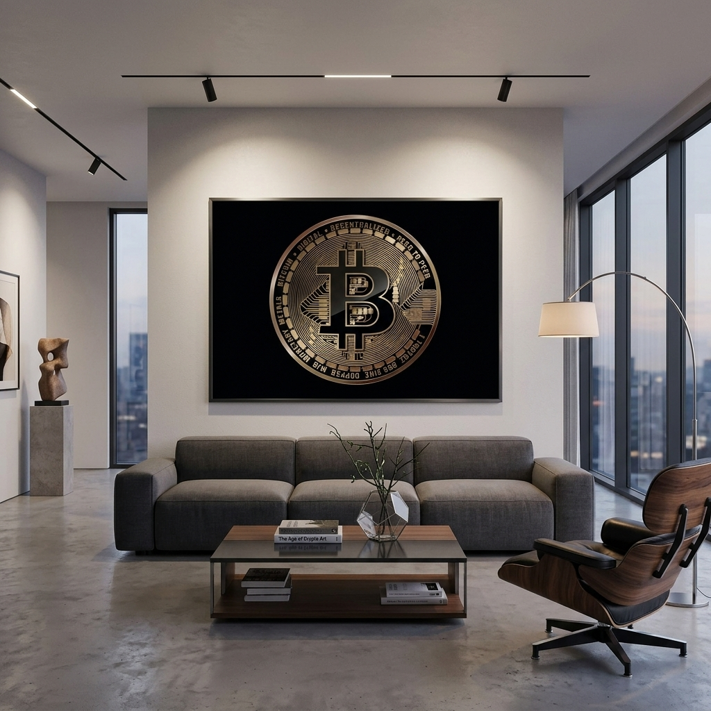 Bitcoin gold coin on a black background Inspirational Canvas Wall Art Print