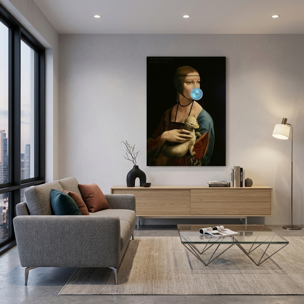 Canvas Wall Art Print Lady with ermine with blue gum
