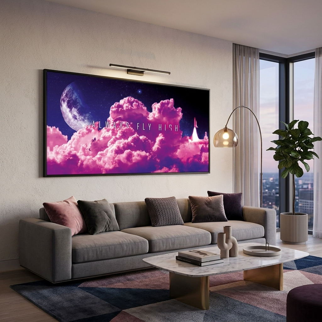 Pink clouds on the background of the month with the inscription Motivational Canvas Wall Art Print