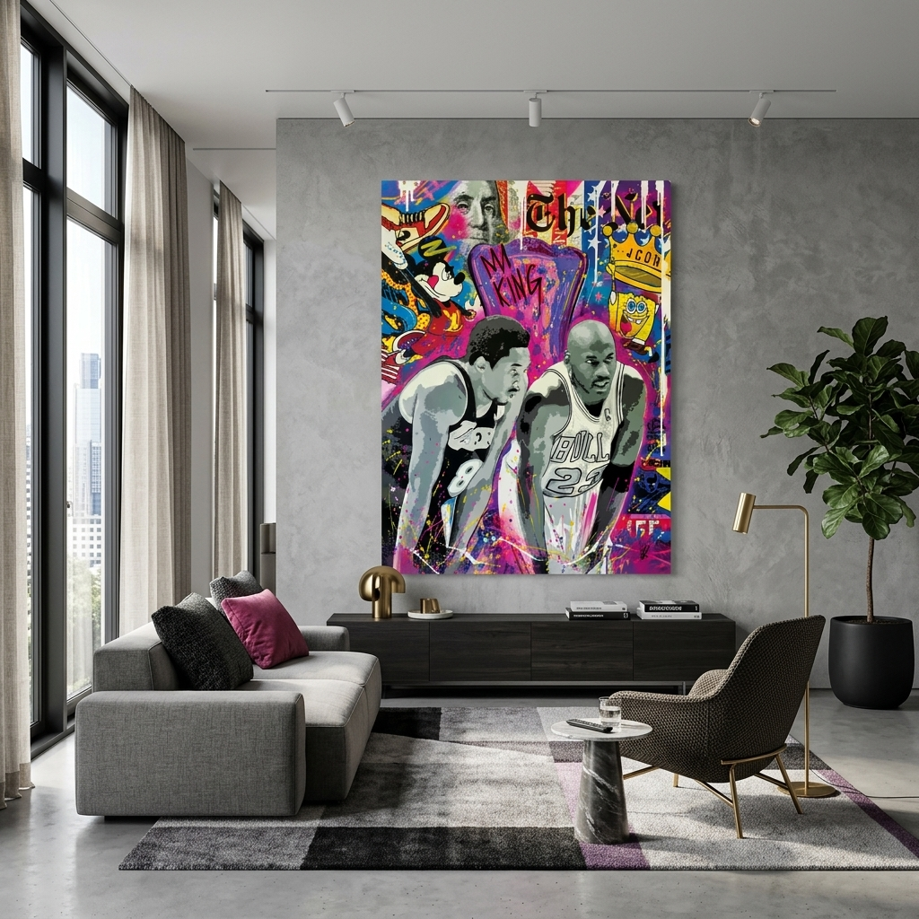 Basketball players Michael Jordan and Kobe Bryant graffiti Canvas Wall Art Print