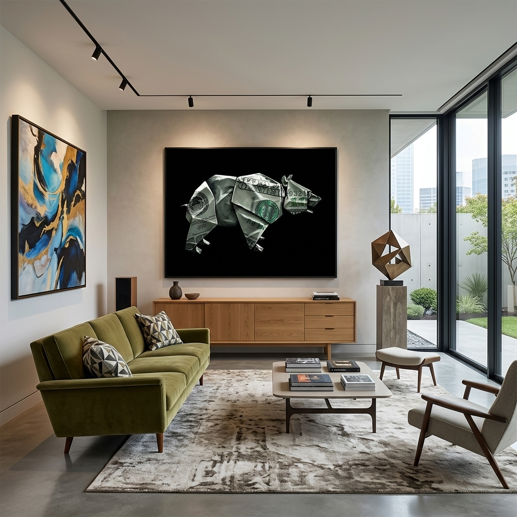 Money Bear Origami Canvas Wall Art - Unique Financial Statement for Modern Spaces