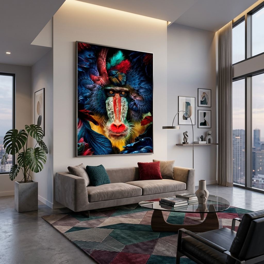 Interior Monkey, birds and fish Canvas Wall Art Print