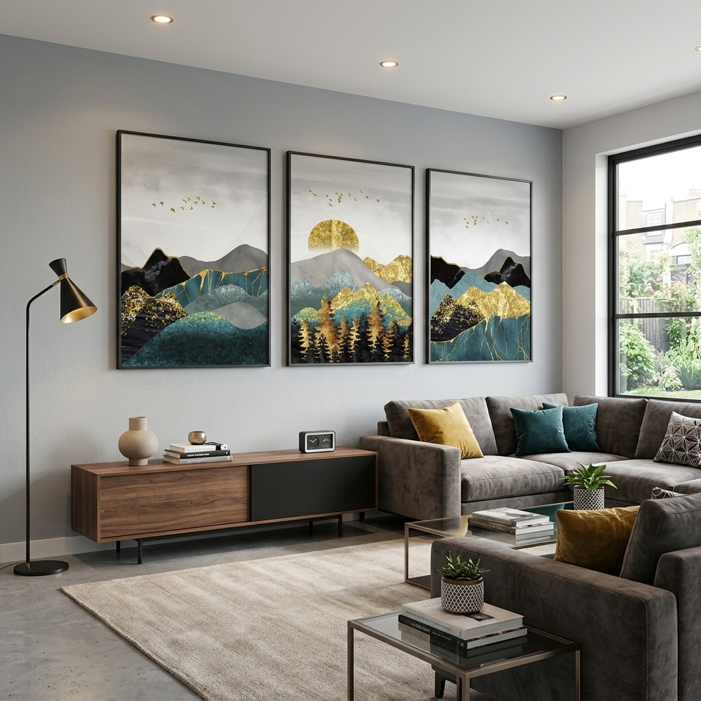 Multi Panel Canvas Wall Art Print Abstract hills