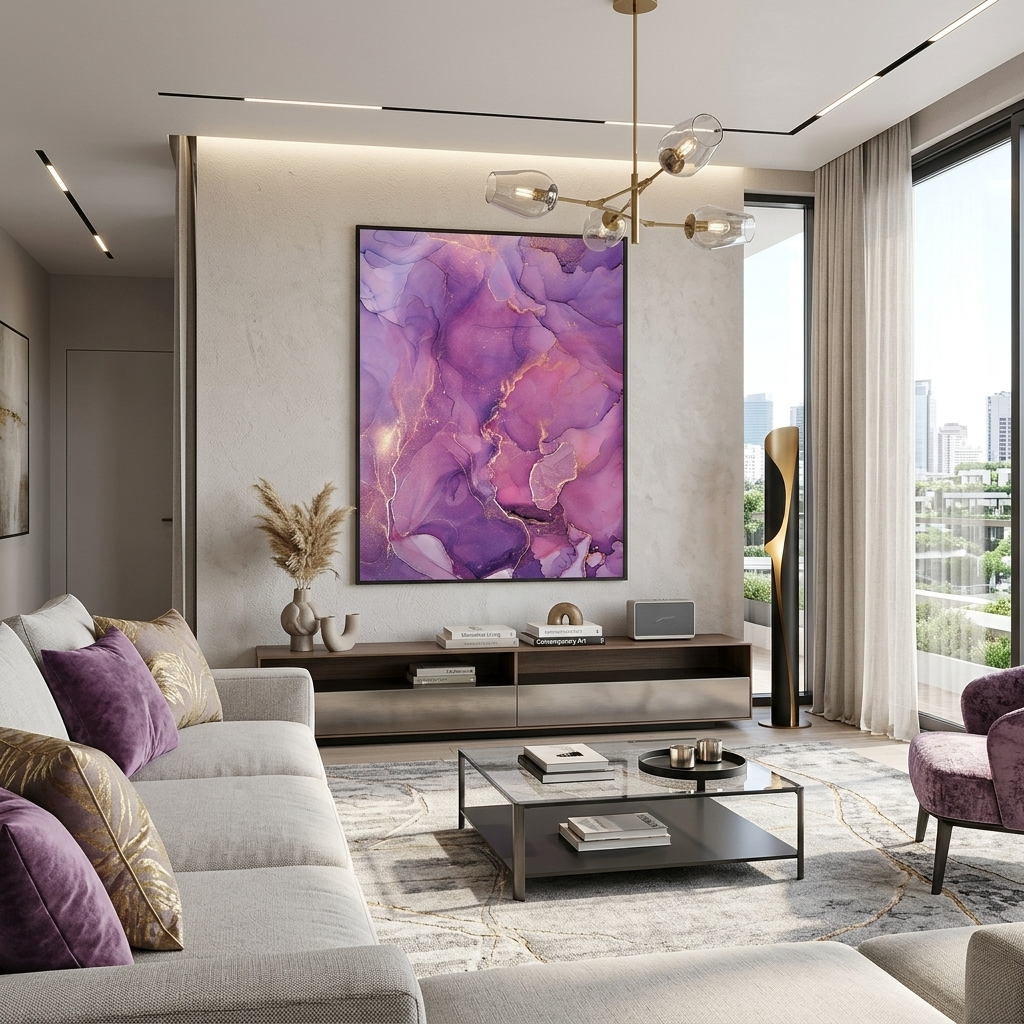 Lilac pink Abstraction Canvas Wall Art Print