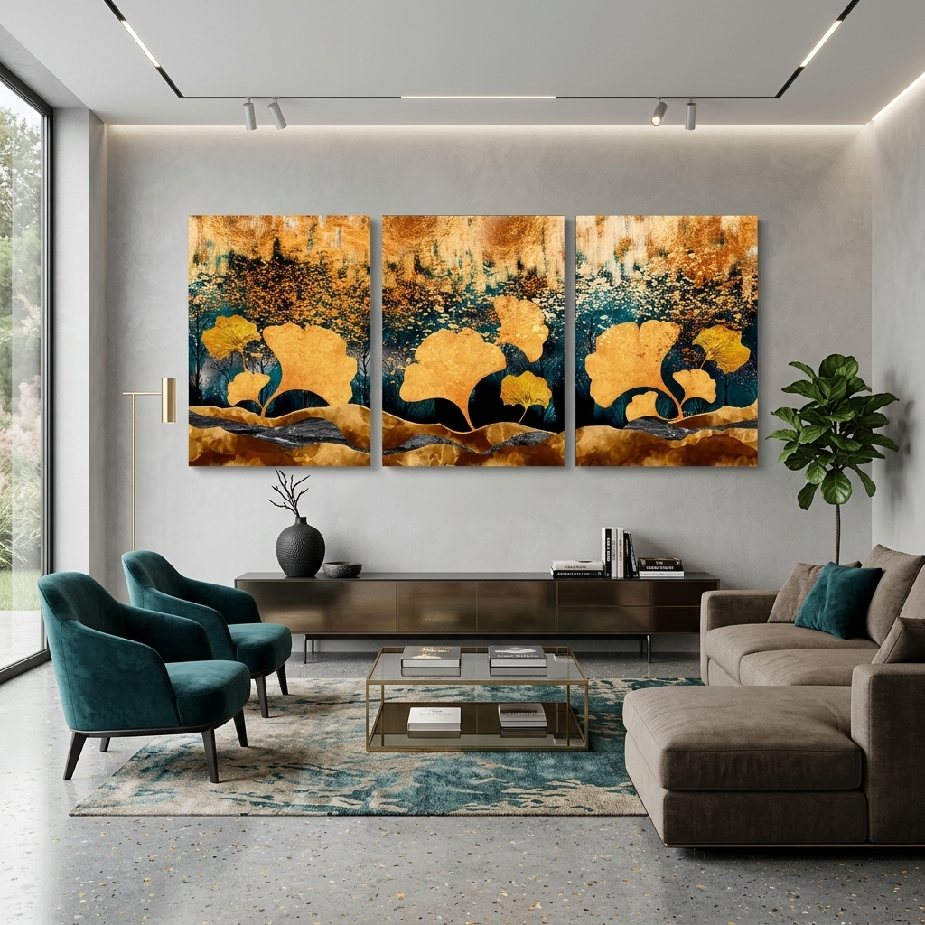 Modular yellow-gold abstract Multi Panel Canvas Wall Art Print