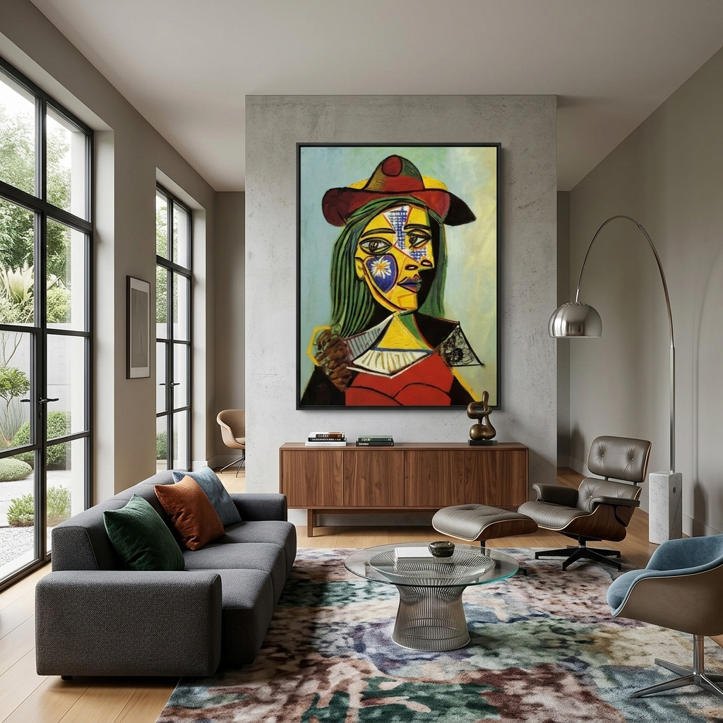 Femme au chapeau et col en fourrure Reproduction Canvas Wall Art Print