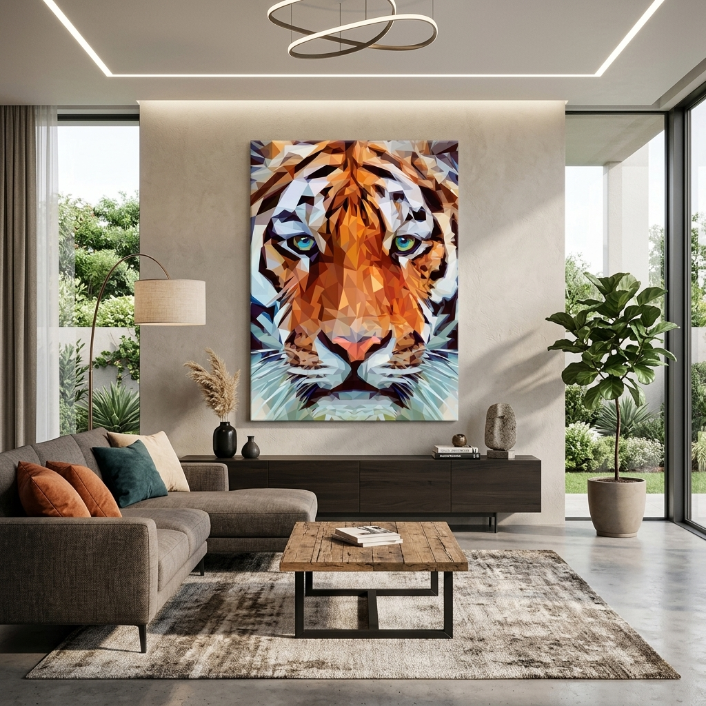 Strong lion geometric Canvas Wall Art Print