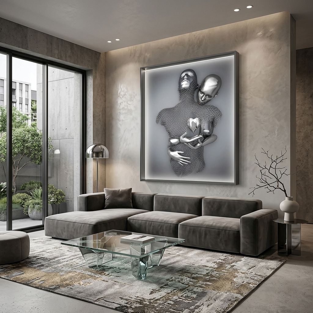 Figures of people in silver color Canvas Wall Art Print