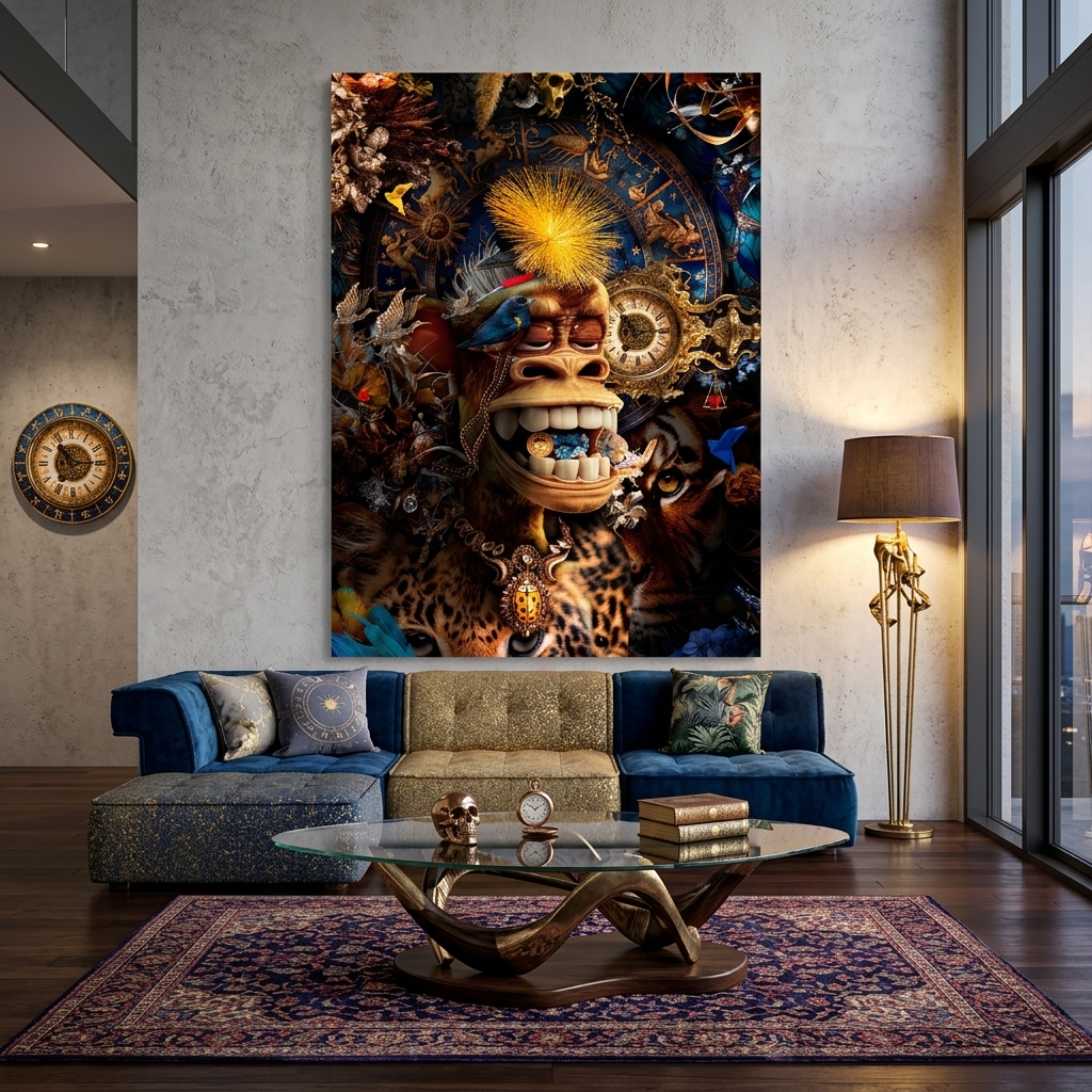 Interior Bored Ape and the Bitcoin coin Canvas Wall Art Print
