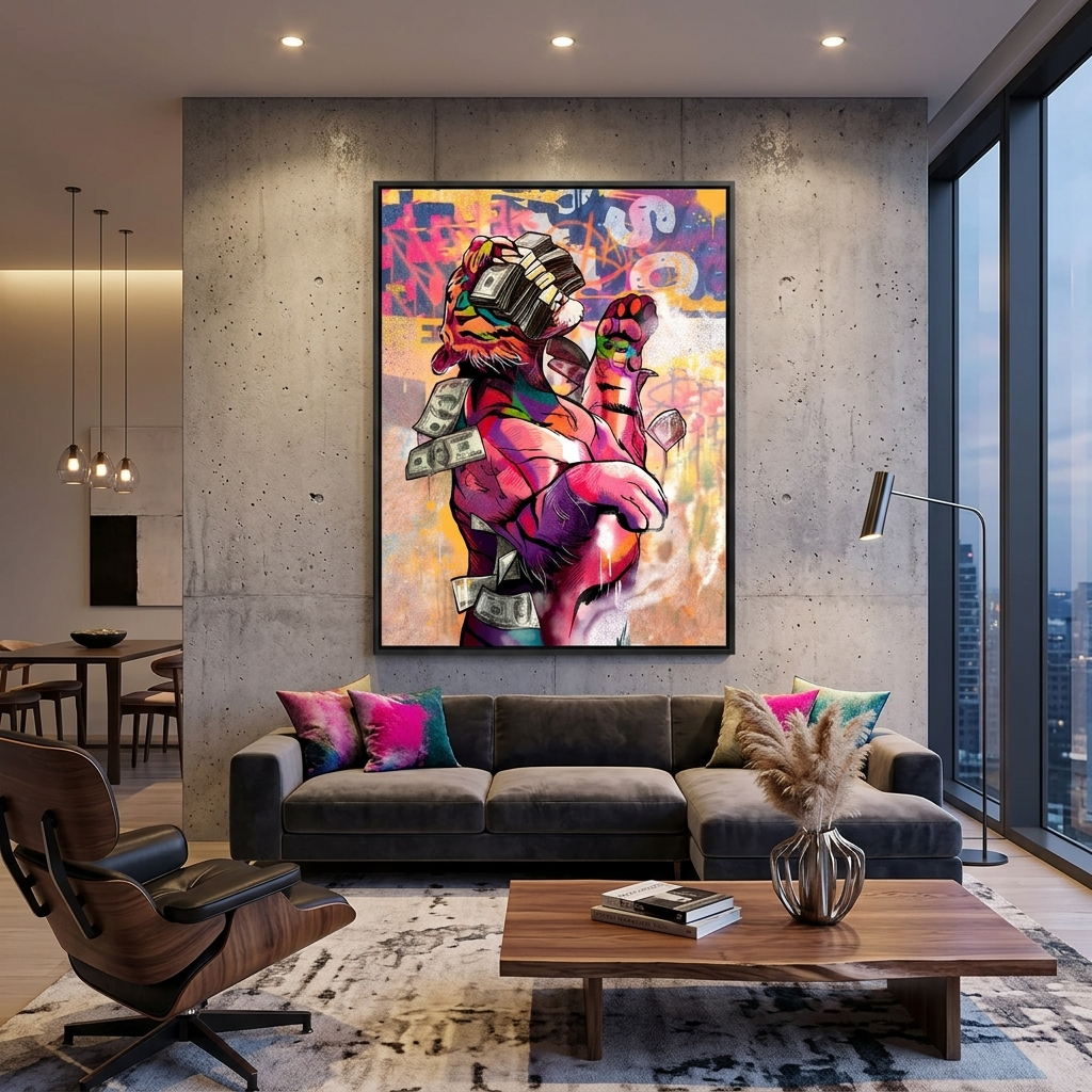 The tiger and money Motivational Canvas Wall Art Print