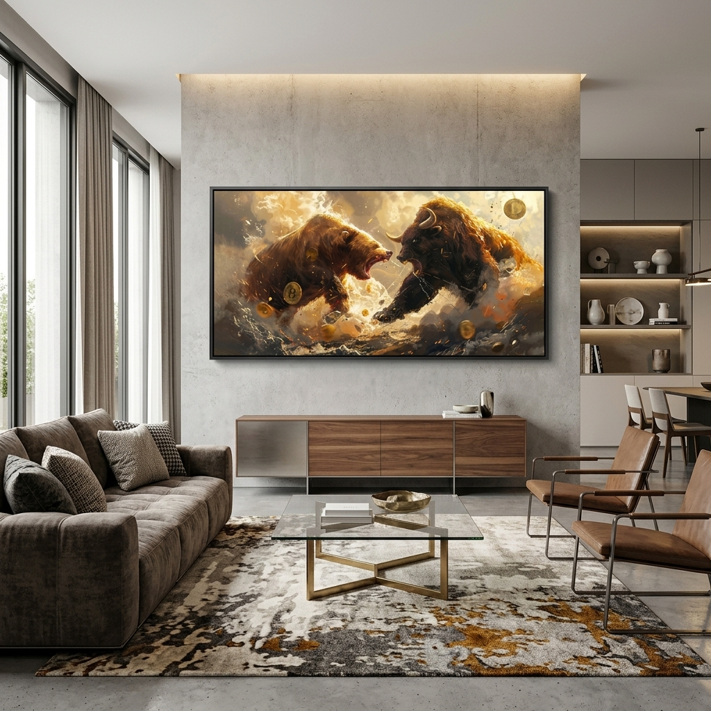 Inspirational Canvas Wall Art Print Bull vs. Bear