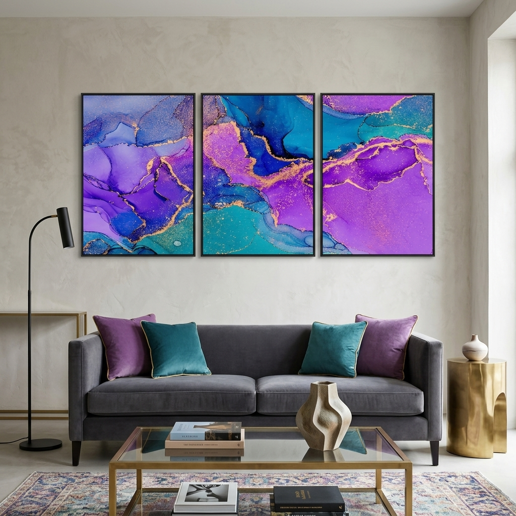 Modular lavender-blue abstract Multi Panel Canvas Wall Art Print