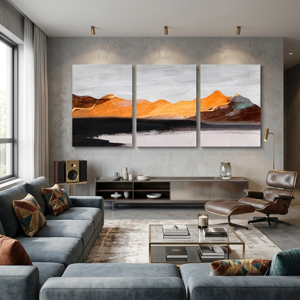 Modular orange-gray abstract Multi Panel Canvas Wall Art Print