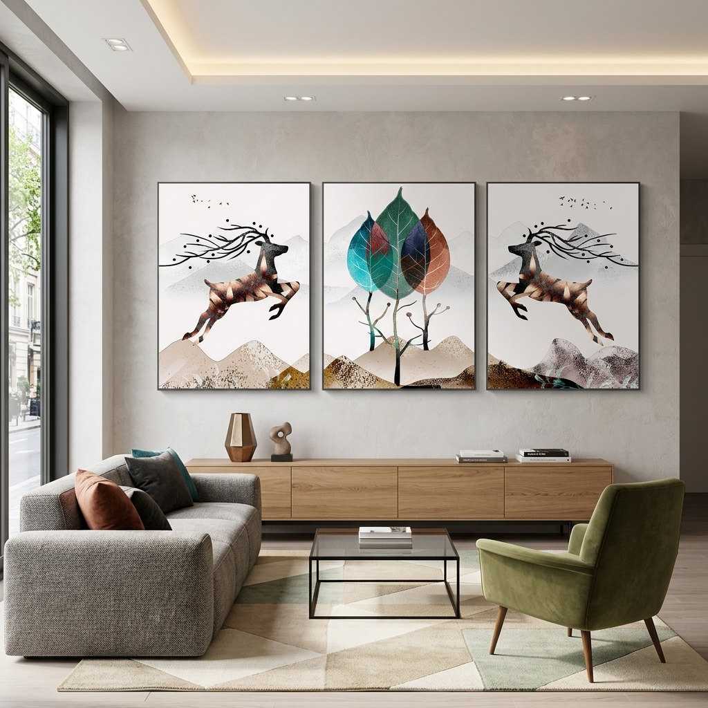 Modular abstract tree in gold style Multi Panel Canvas Wall Art Print