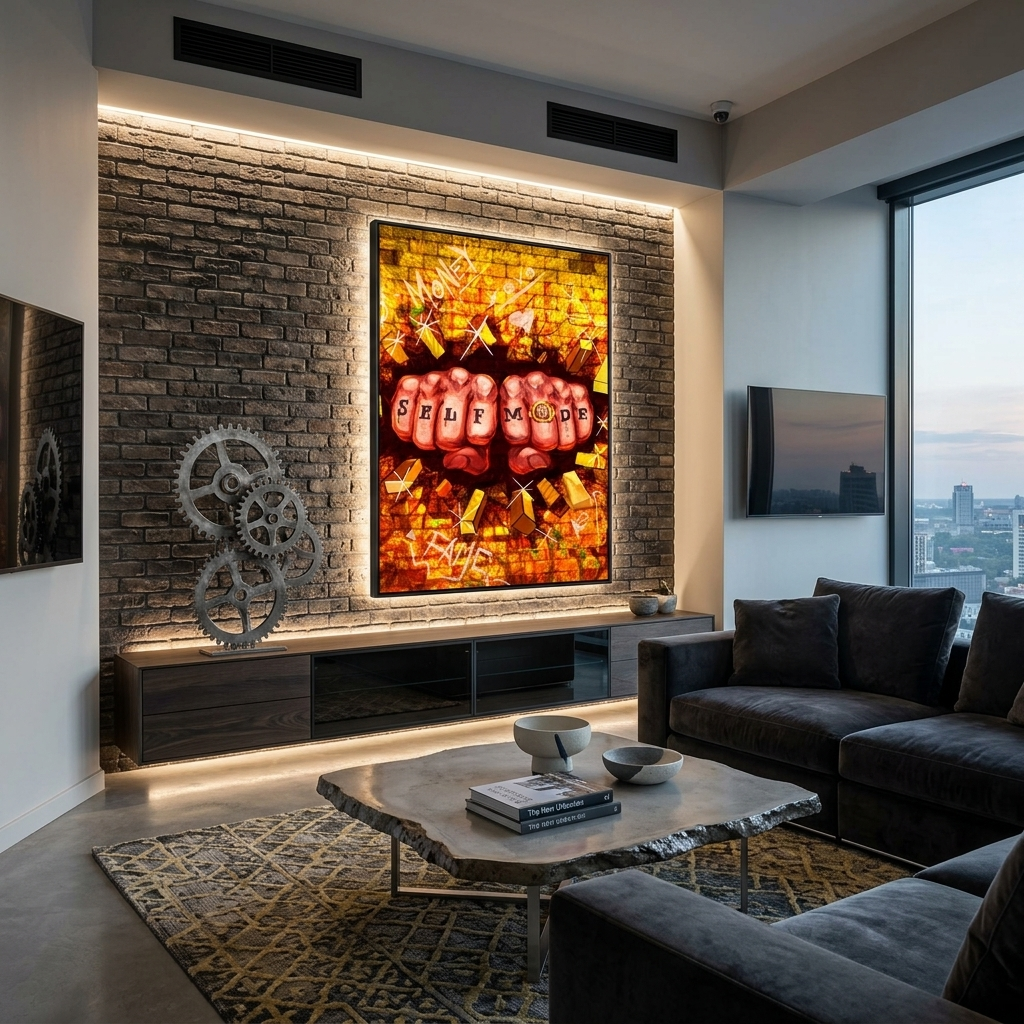 Two fists and a golden wall Motivational Canvas Wall Art Print