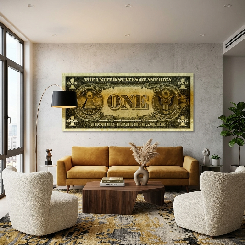 Designer One Dollar gold Inspirational Canvas Wall Art Print