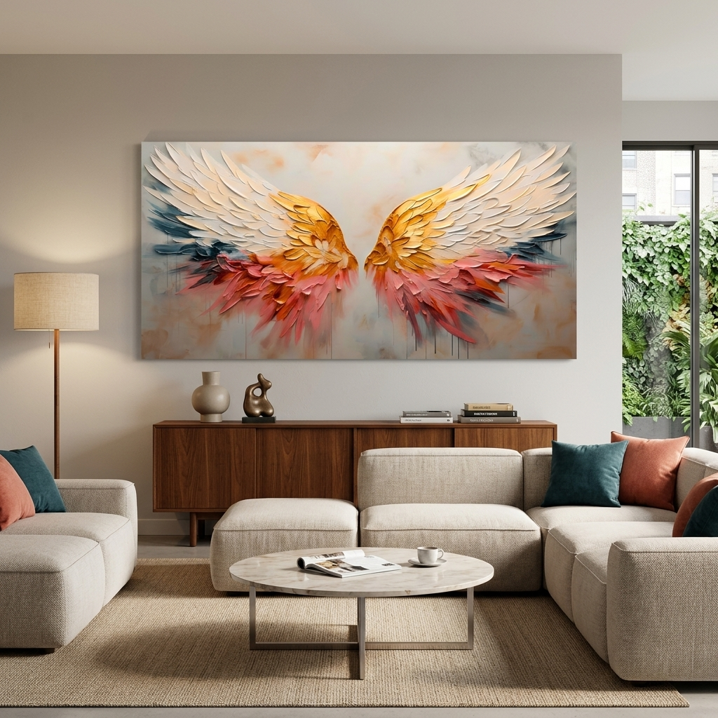 Golden Phoenix Wings Abstract Canvas Wall Art
