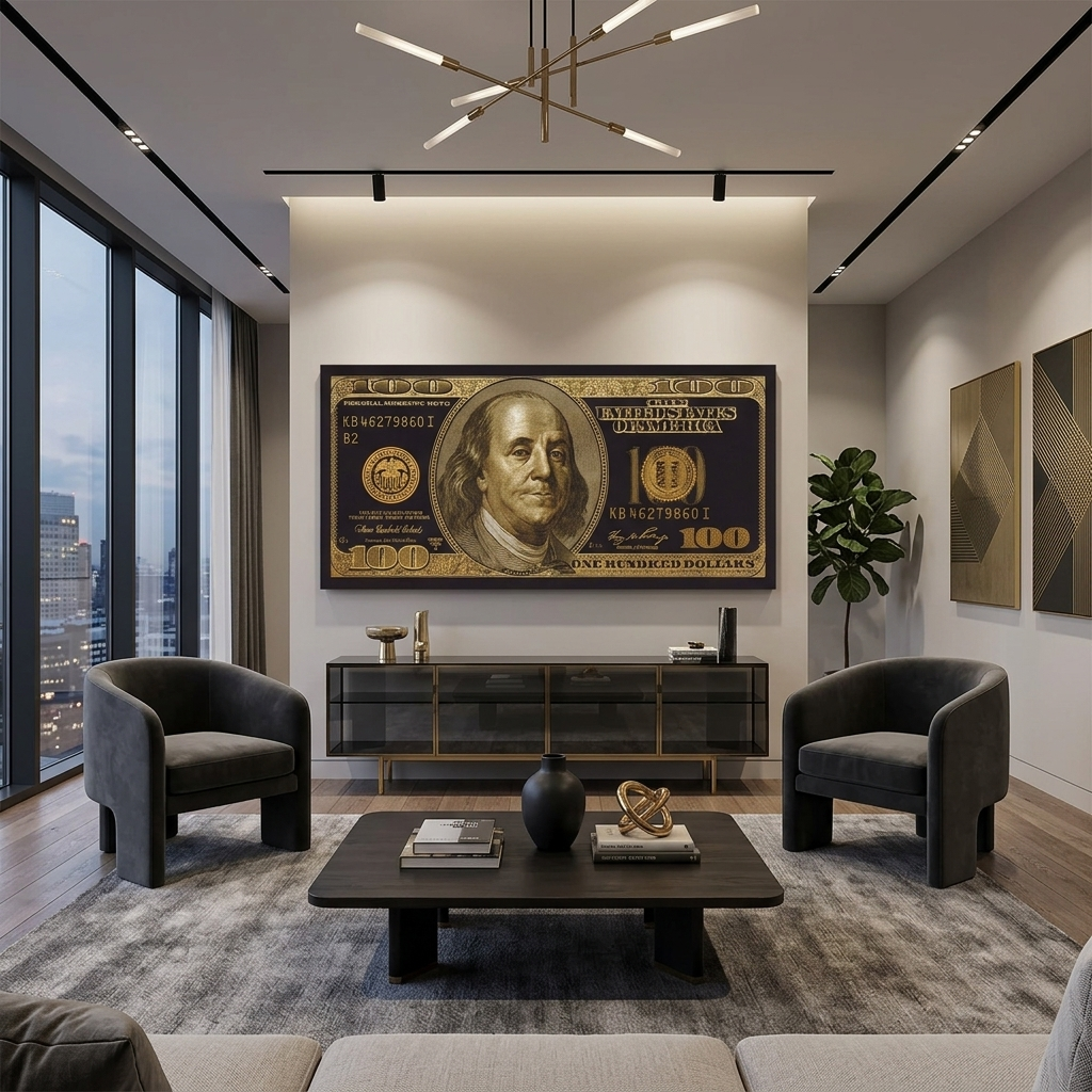 100 dollars golden and black Inspirational Canvas Wall Art Print