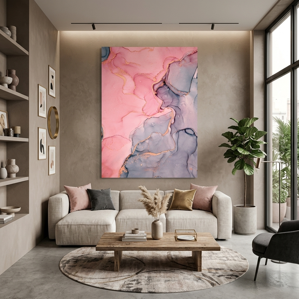 Powder pink with gray Abstraction Canvas Wall Art Print
