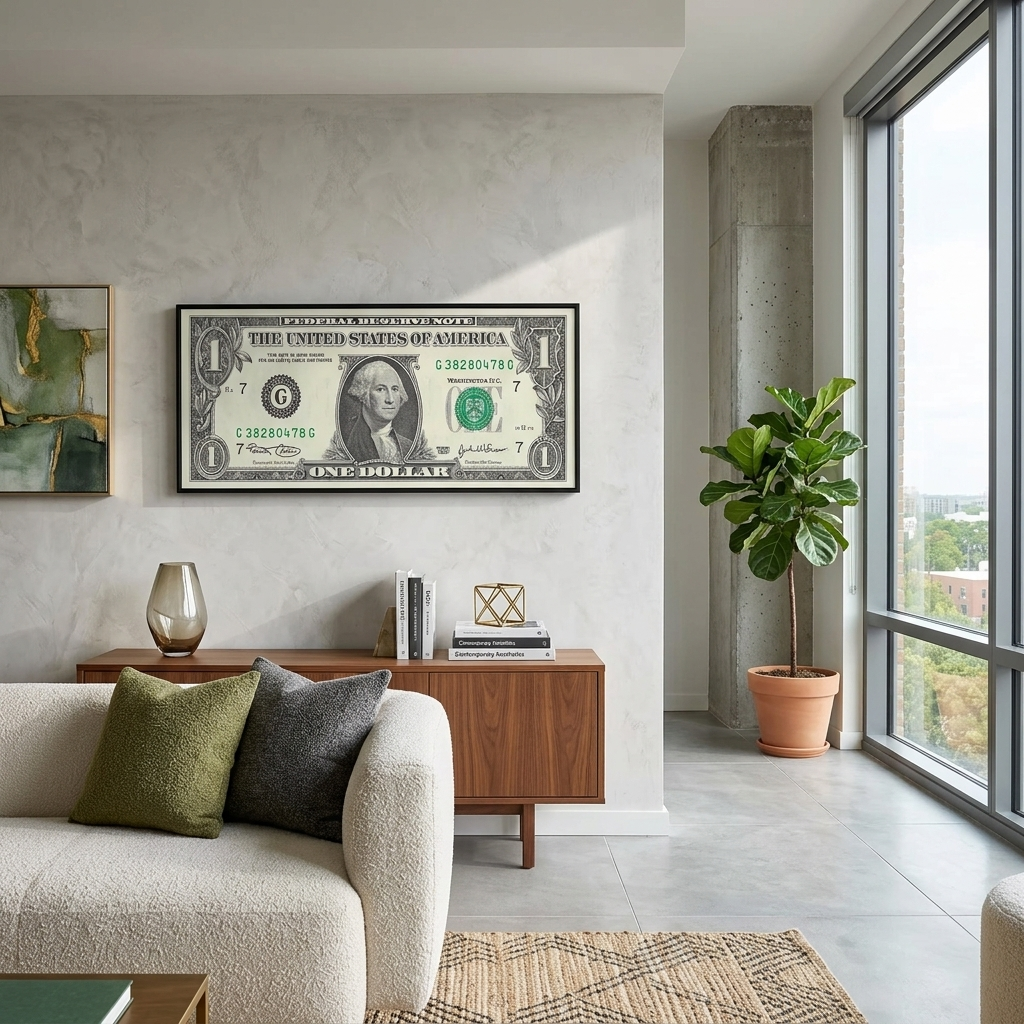 1 dollar black and white Inspirational Canvas Wall Art Print