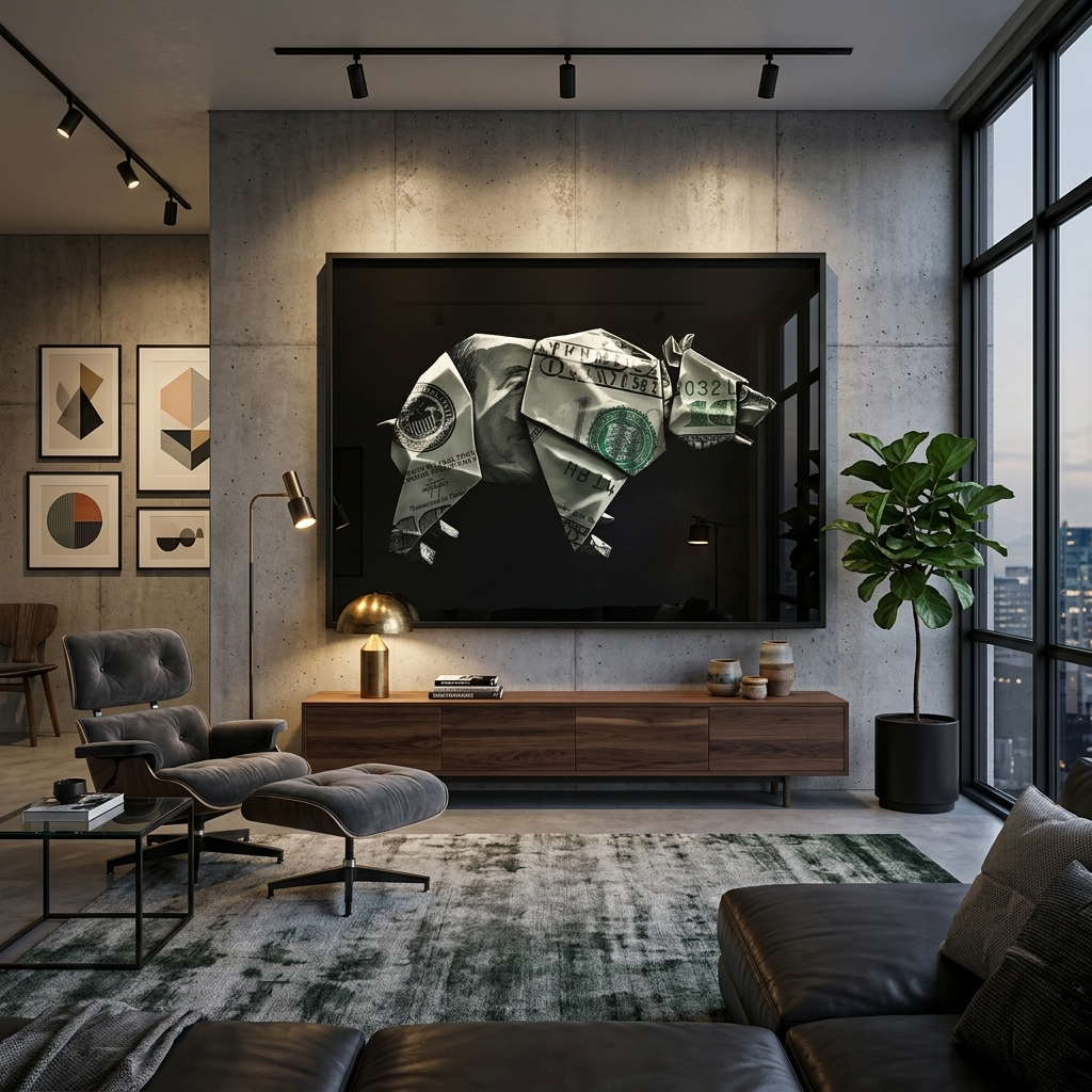 Money Bear Origami Canvas Wall Art - Unique Financial Statement for Modern Spaces