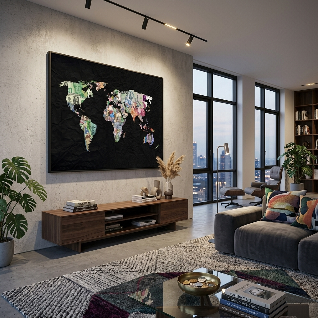 World map with money on black background Canvas Wall Art Print