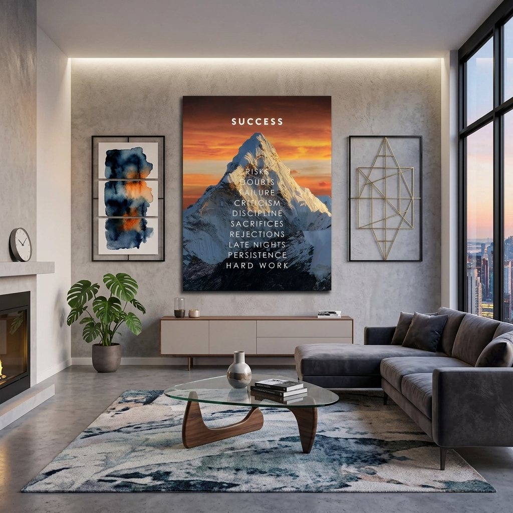 To motivate Success mountain Motivational Canvas Wall Art Print