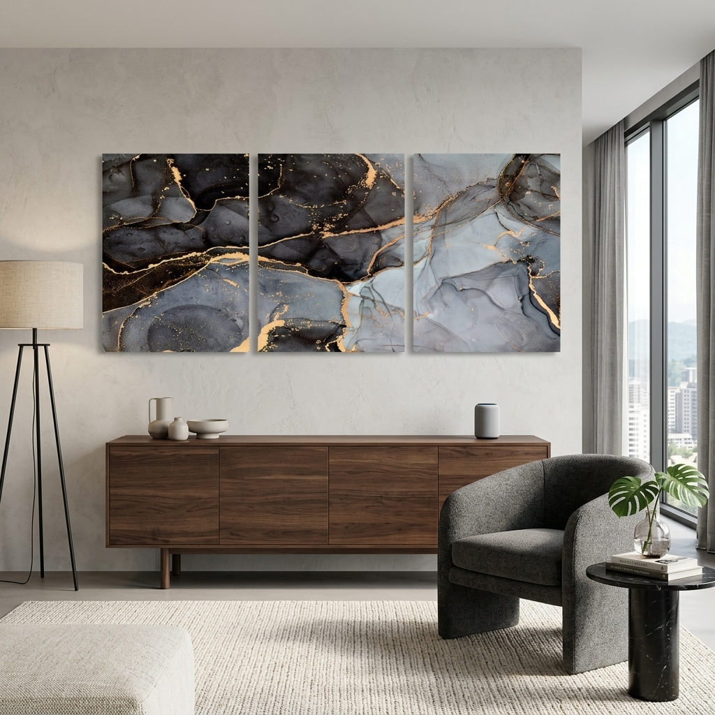 Modular gray-and-black abstract Multi Panel Canvas Wall Art Print