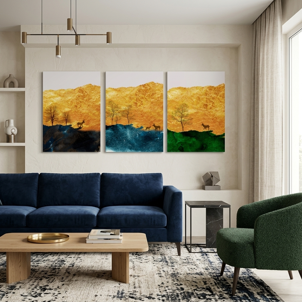 Modular tricolor abstract Multi Panel Canvas Wall Art Print