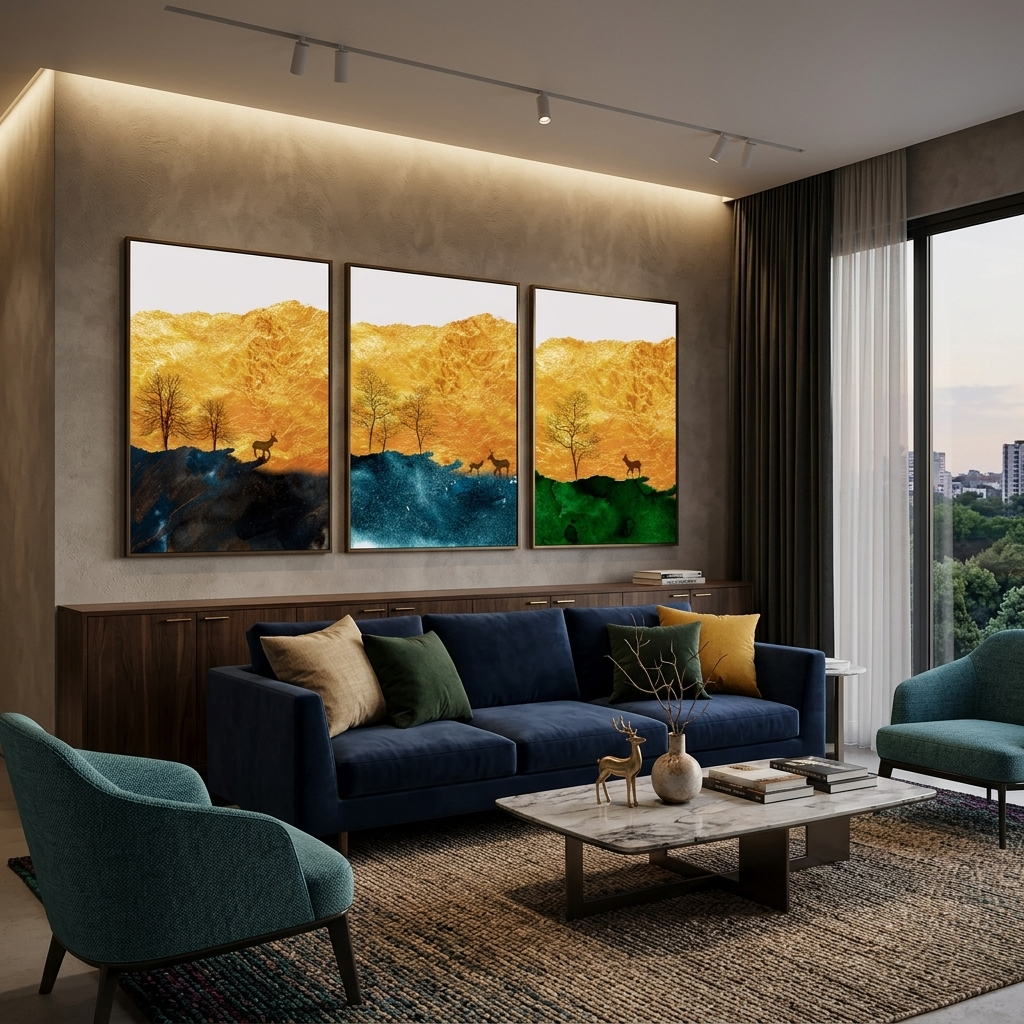 Modular tricolor abstract Multi Panel Canvas Wall Art Print