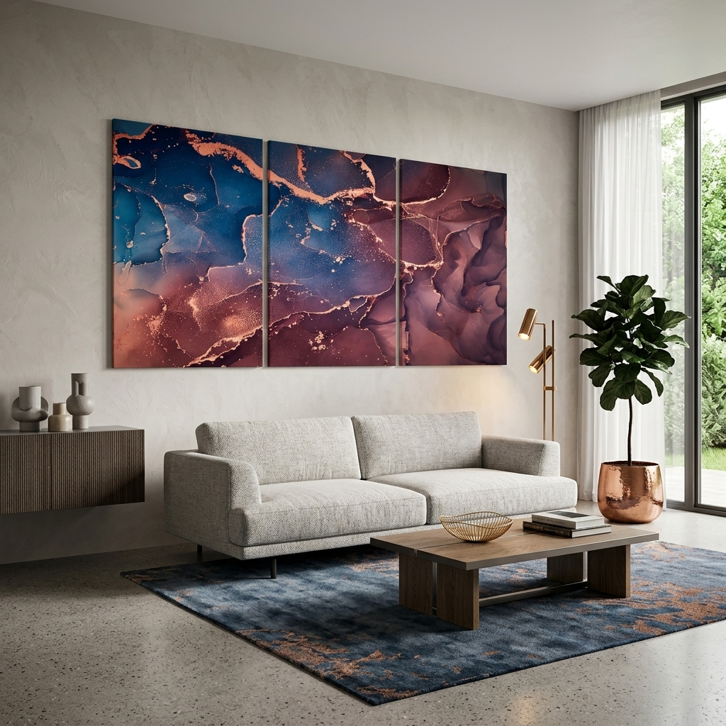 Modular burgundy and blue abstract Multi Panel Canvas Wall Art Print