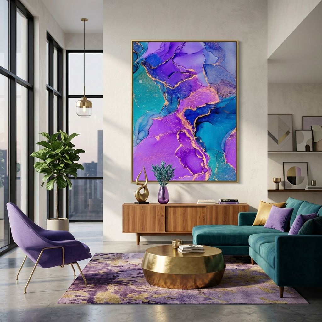 Lavender turquoise Abstraction Canvas Wall Art Print