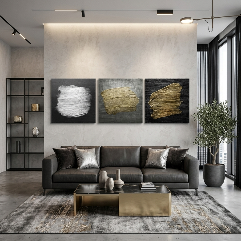 Paint strokes on a dark gray background Multi Panel Canvas Wall Art Print