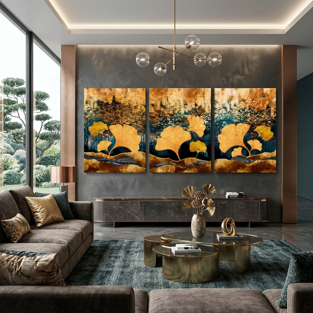 Modular yellow-gold abstract Multi Panel Canvas Wall Art Print
