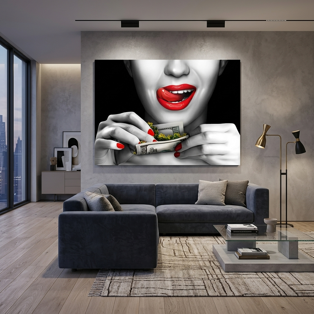 A woman twists a dollar Motivational Canvas Wall Art Print