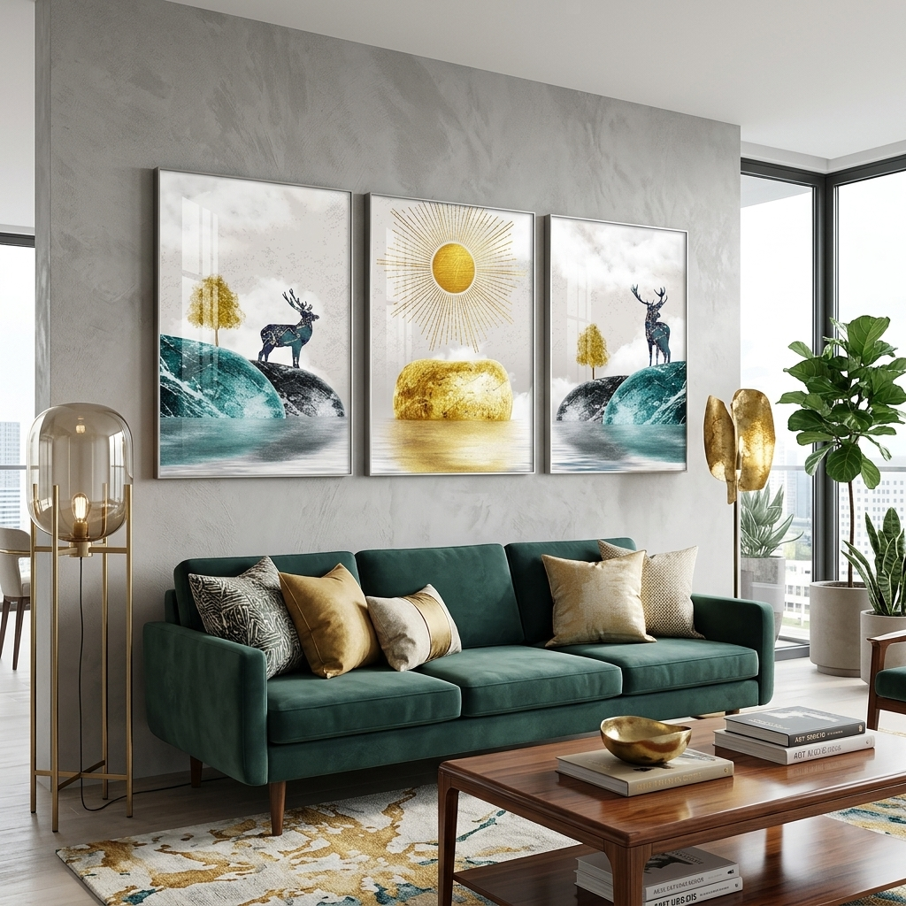 Multi Panel Canvas Wall Art Print Sun between two hills