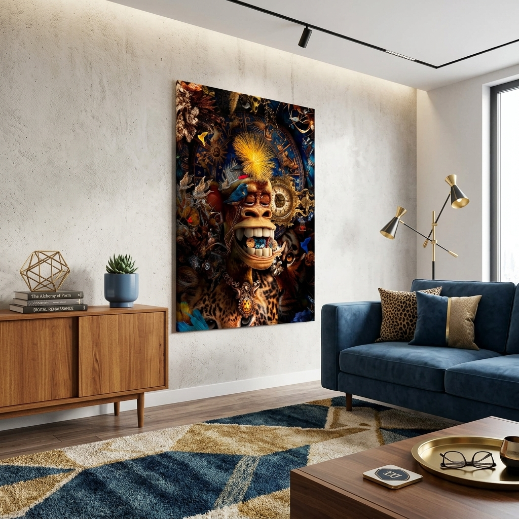 Interior Bored Ape and the Bitcoin coin Canvas Wall Art Print