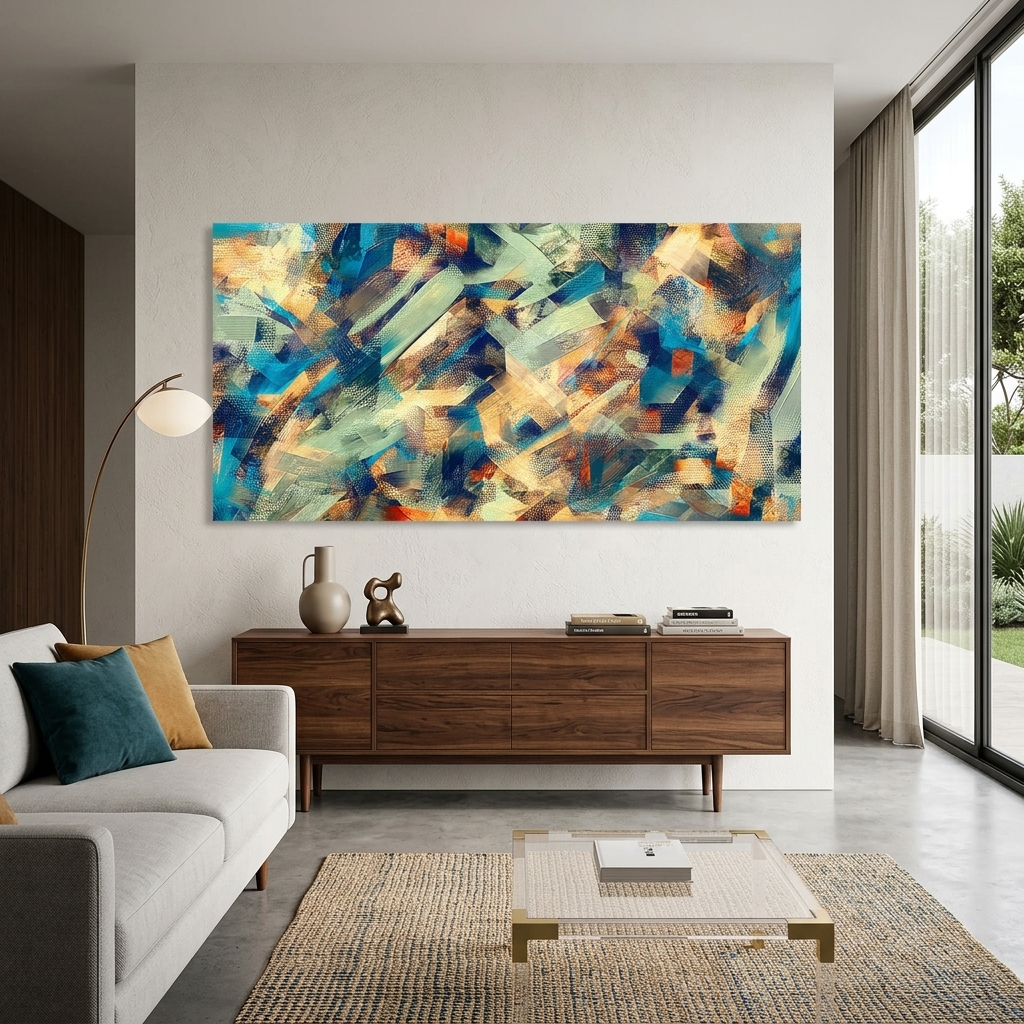 Smears in yellow blue and red colors Abstraction Canvas Wall Art Print