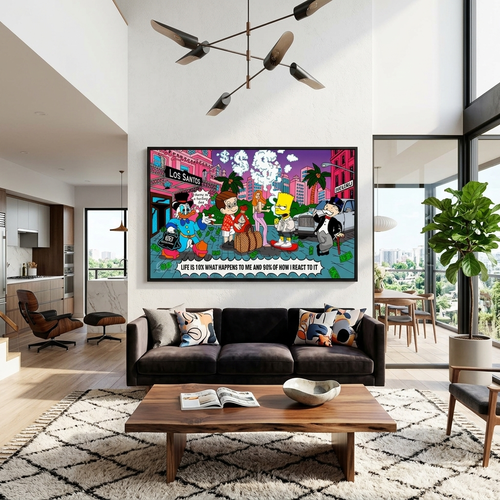 Scrooge, Bart Simson, Alec Monopoly and their friends Inspirational Canvas Wall Art Print