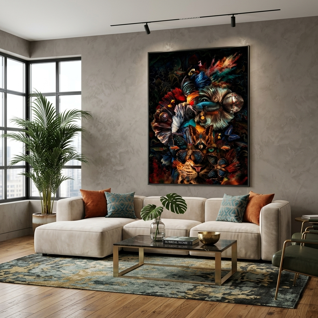 Interior Tigress, butterflies and fish Canvas Wall Art Print