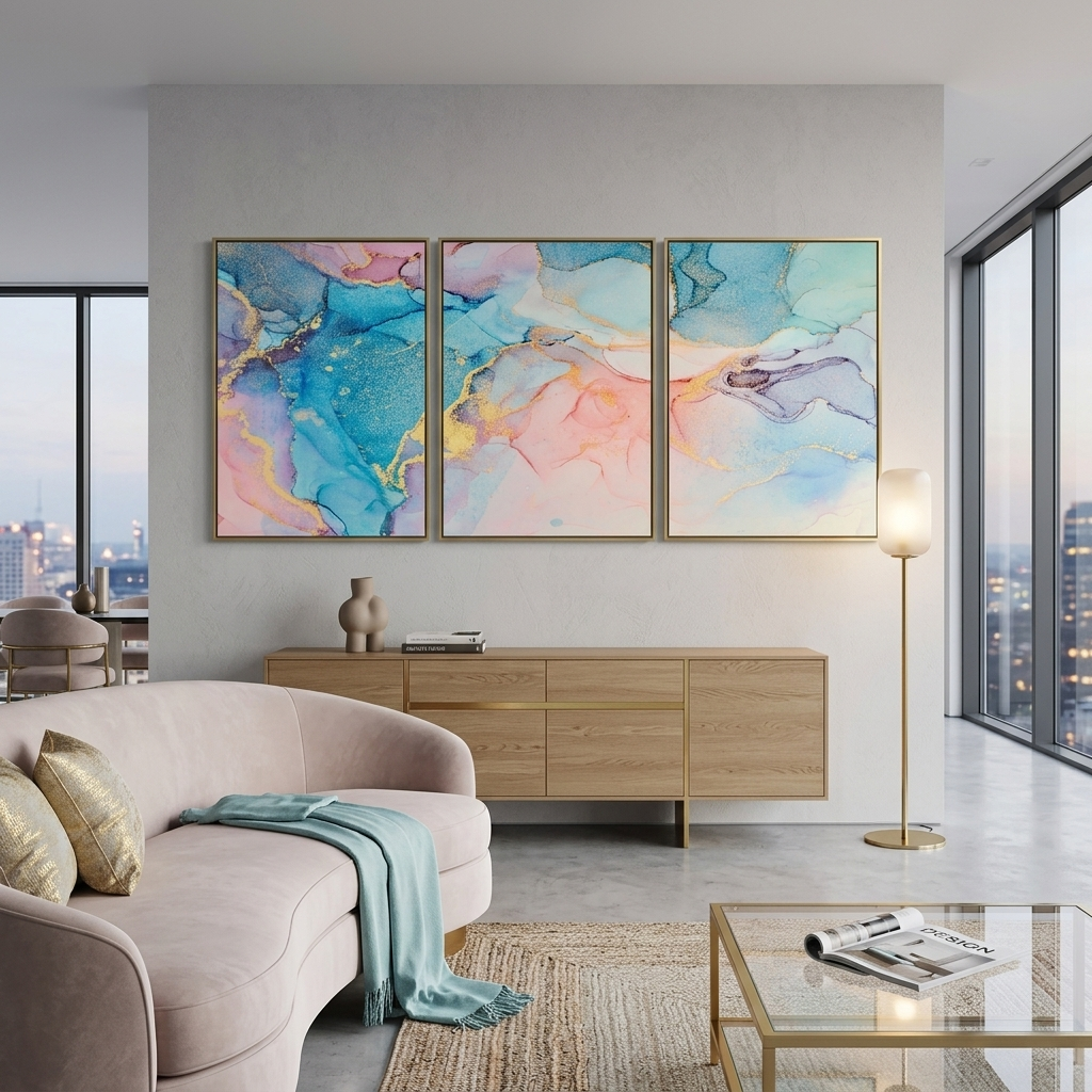 Modular powdery turquoise abstract Multi Panel Canvas Wall Art Print